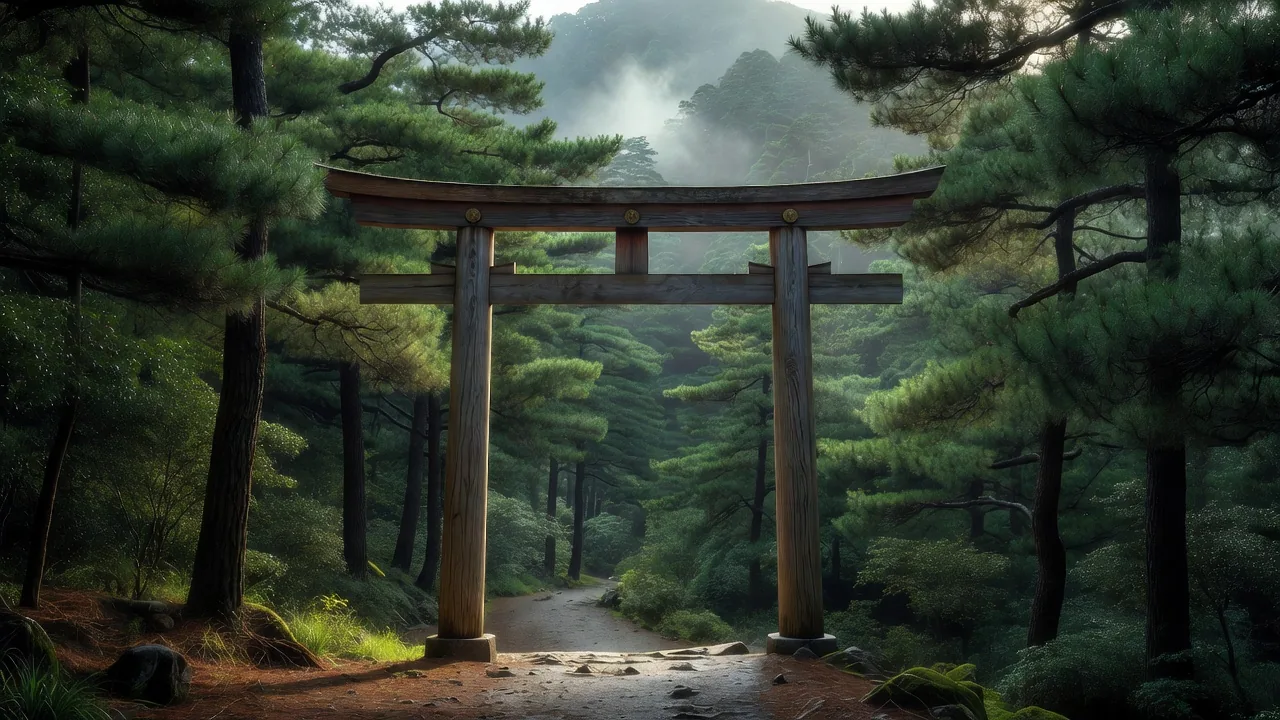鳥居と松林